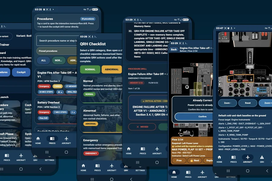 DHC-6 Trainer app screen collage