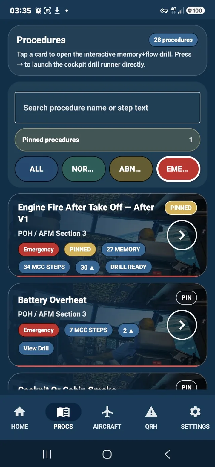 Procedures screenshot from DHC-6 Trainer