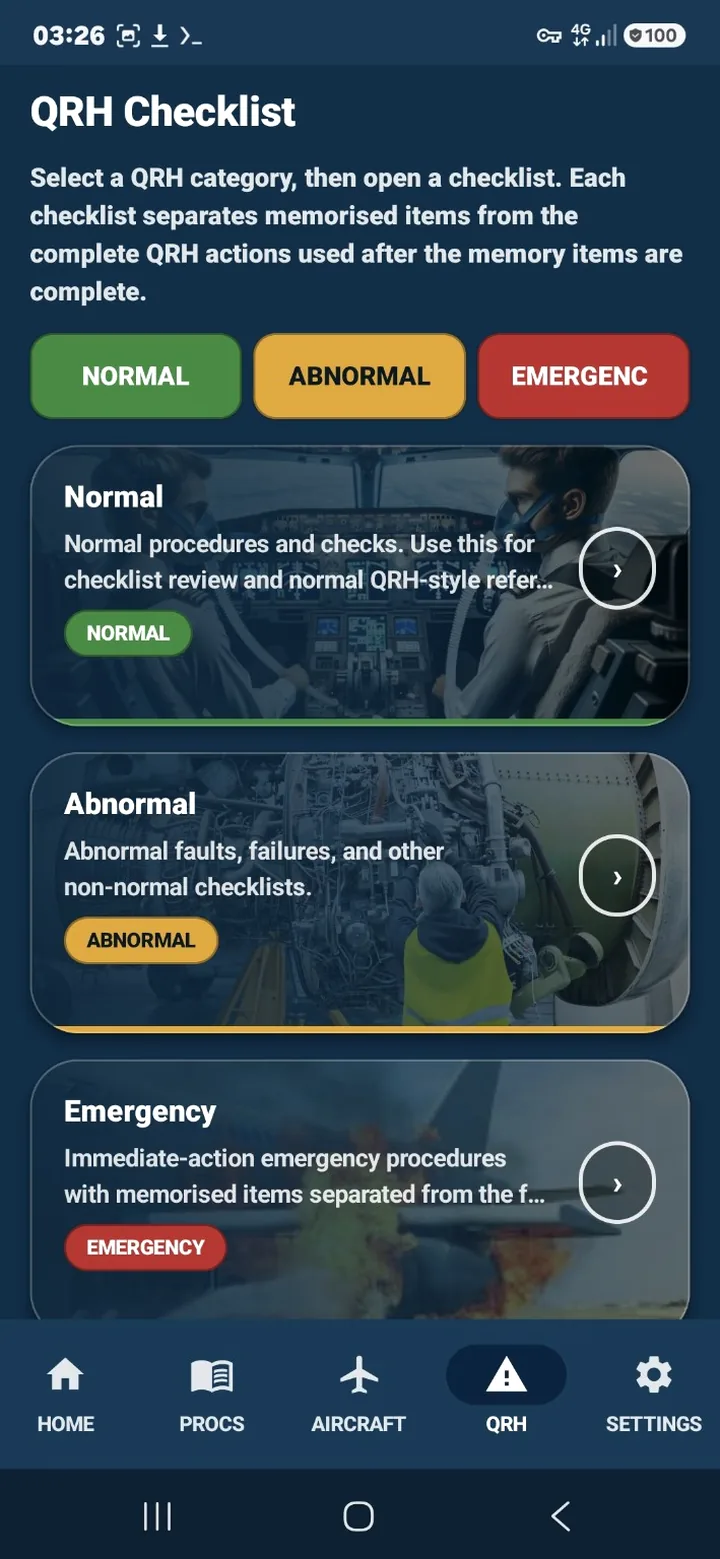 QRH Checklist screenshot from DHC-6 Trainer