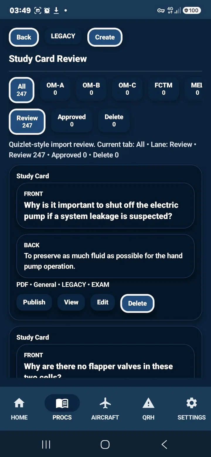 Study Cards screenshot from DHC-6 Trainer